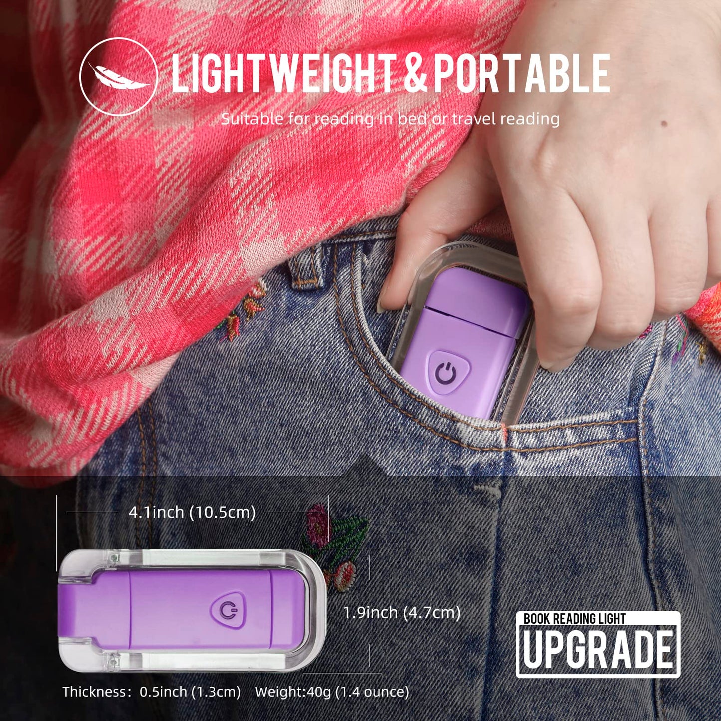 Egwaser Book Light - Usb Rechargeable, 3 Brightness Levels, Eye-Protection, Purple, Model Eg-Bl-24-1