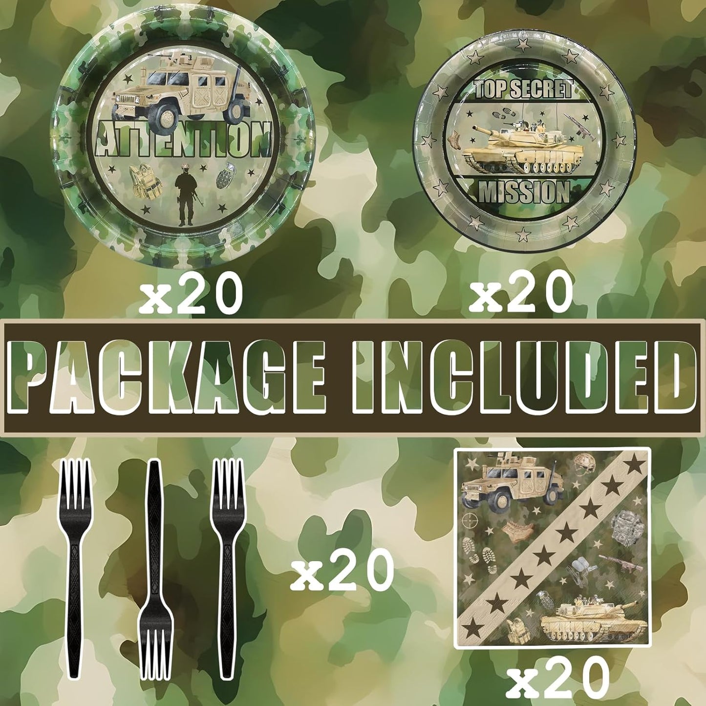 Army Party Decorations Set - Fun Army Party Plates, Napkins, and Forks for an Exciting Celebration - Disposable Military-Themed Party Supplies for Birthdays and Events