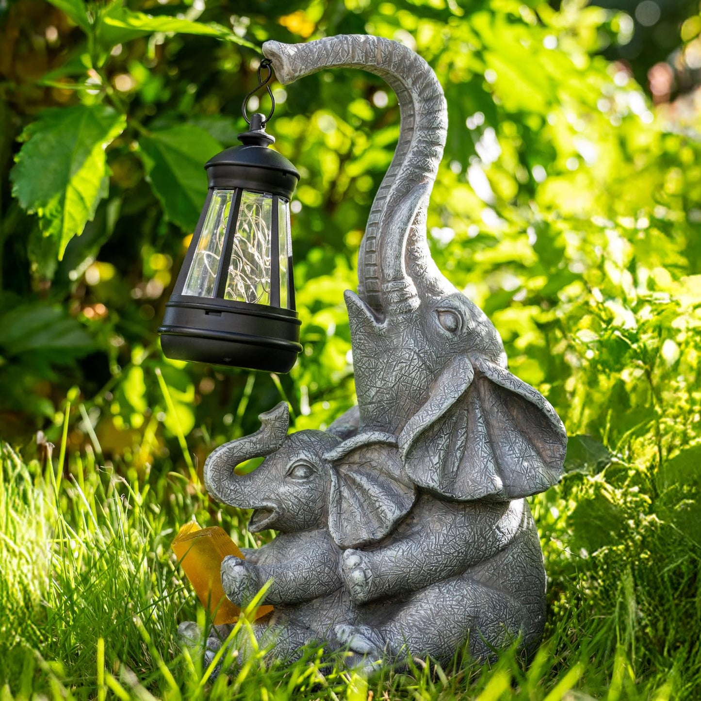 Candieslife Solar Garden Statue Lights Loving Elephants Figurine With Solar Lantern  Outdoor Yard Decorations For Patio Porch Home  Housewarming Elephant Gifts For Mom  Women