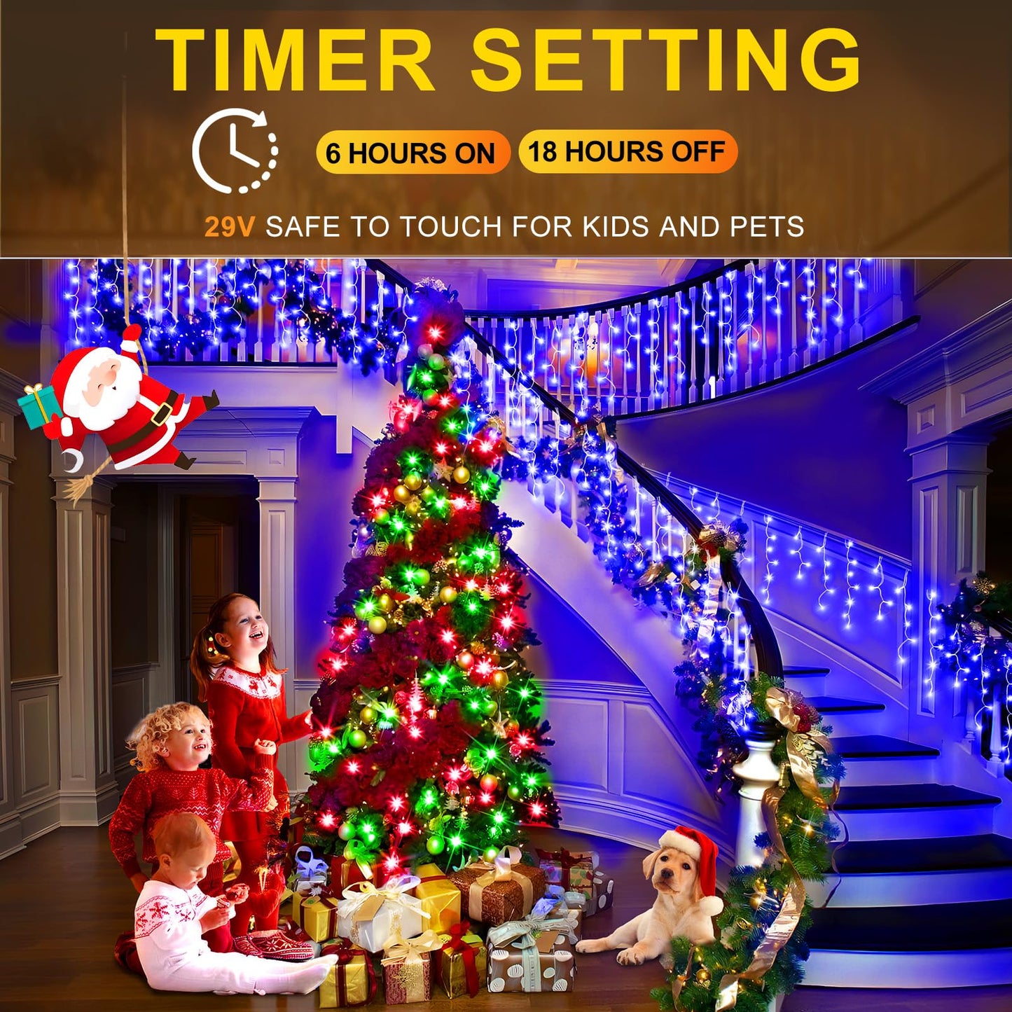 KNONEW Outdoor Decorative String Lights, 1216 LED, 99ft, 8 Modes, Clear Wire, Blue ??? Christmas, Wedding, and Holiday Decorations