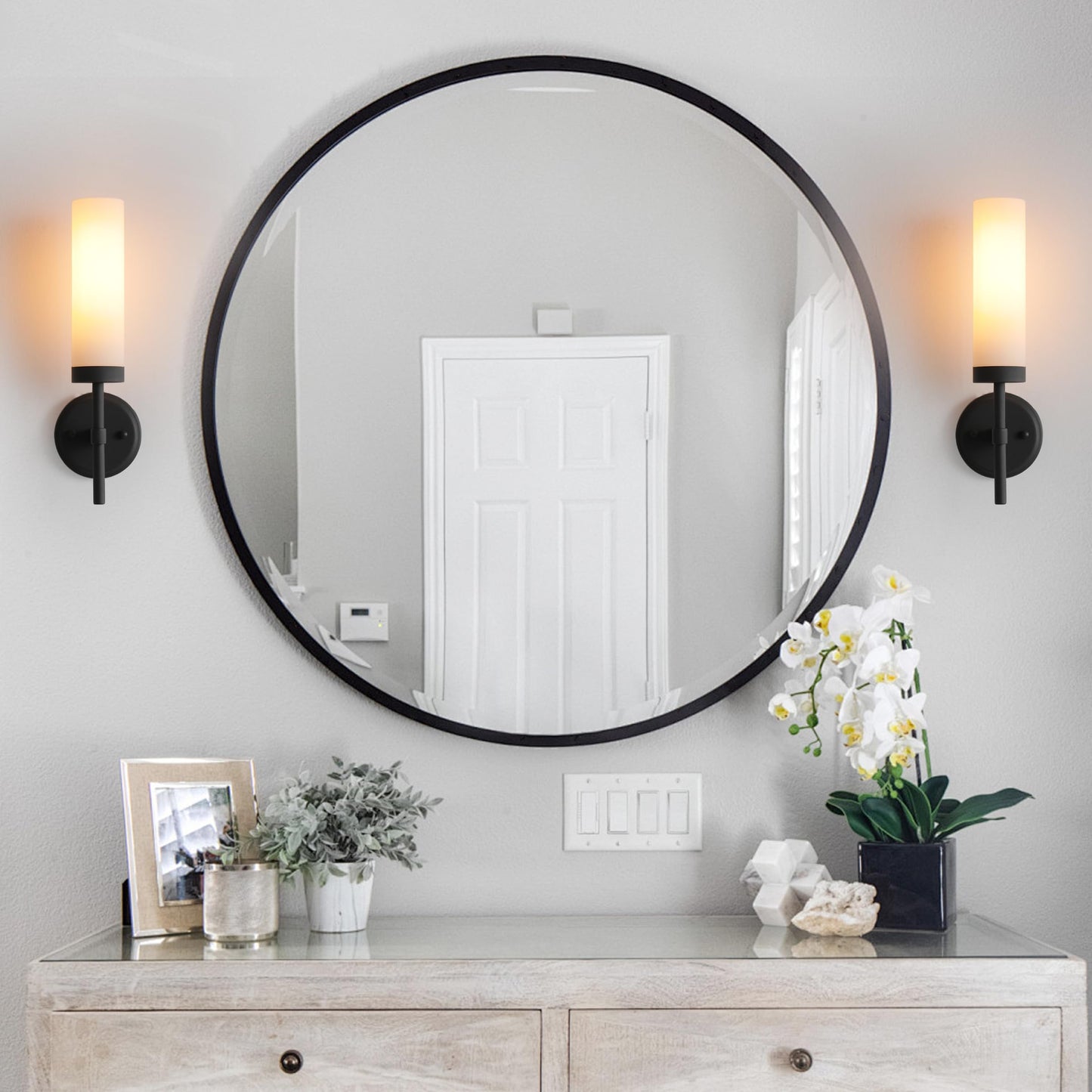 Wall Sconces Set Of Two Matte Black Bathroom Sconces Wall Lighting With White Glass  Modern Sconces Wall Decor Set Of 2 Wall Light Fixtures For Bathroom Mirror Living Room Hallway Bedroom Wall Lamp