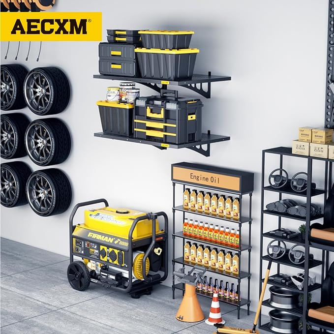 2-Pack 2x3ft Adjustable Garage Wall Shelving 560lbs Load Capacity Heavy Duty Wall Mounted Storage Shelf Metal Floating Shelves for Garage(Black)