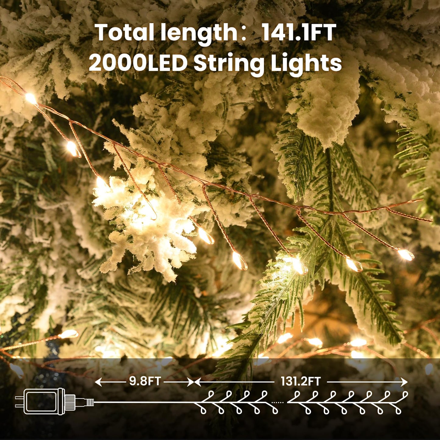 Dailyart Fairy Lights Plug In  2000 Led Twinkle String Light With Remote 130Ft Waterproof 8 Modes Warm Cluster Lights With Timer For Bedroom Wreath Window Wedding Christmas Tree Decoration Gold Wire