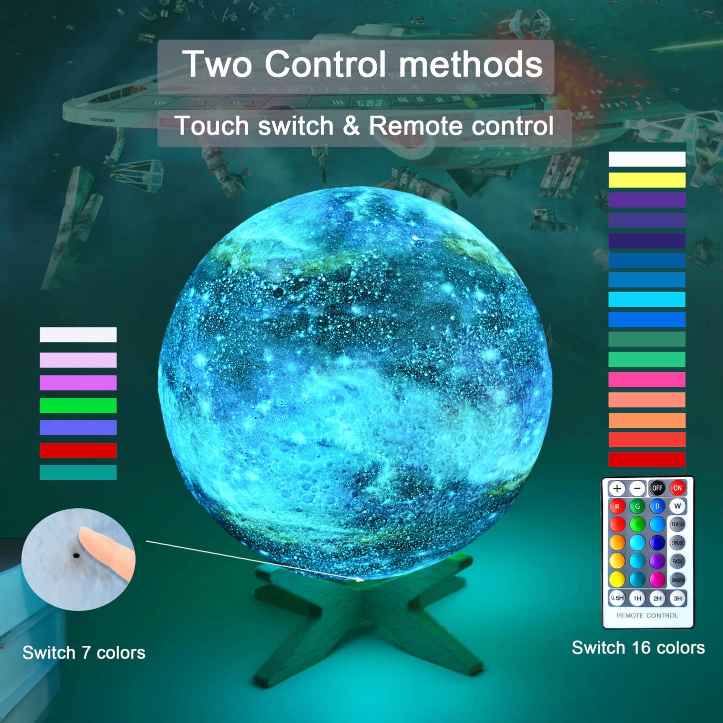 Hyodream Moon Lamp - 5.9 Rechargeable Night Light, Touch & Remote Control, 16 Colors, Multicolor, Model Rf-06082019