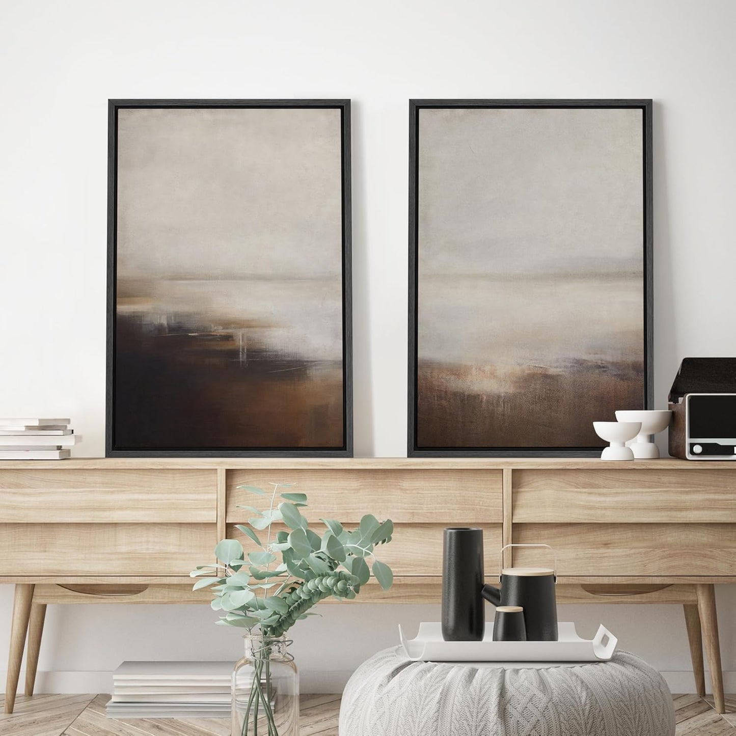SIGNWIN Framed Canvas Print Wall Art Neutral Landscape Subtle Brown and Gray Tones Illustrations Modern Art Decorative Contemporary for Living Room, Bedroom, Office - 24"x36"x2 Black