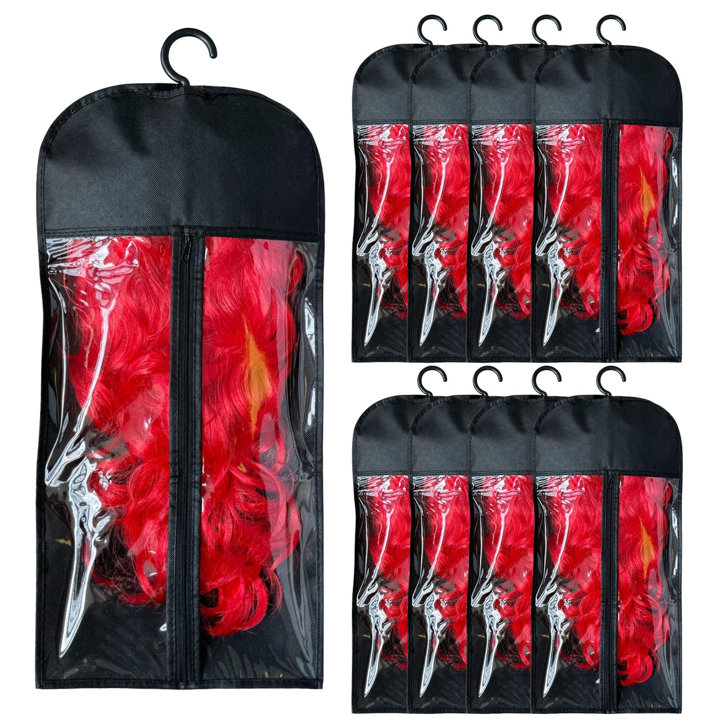 8PCS Hair Extension Holder & Wig Storage Bags with Hanger - Dust-Proof Organizer for Multiple Wigs for Hair Extensions, Wigs & A