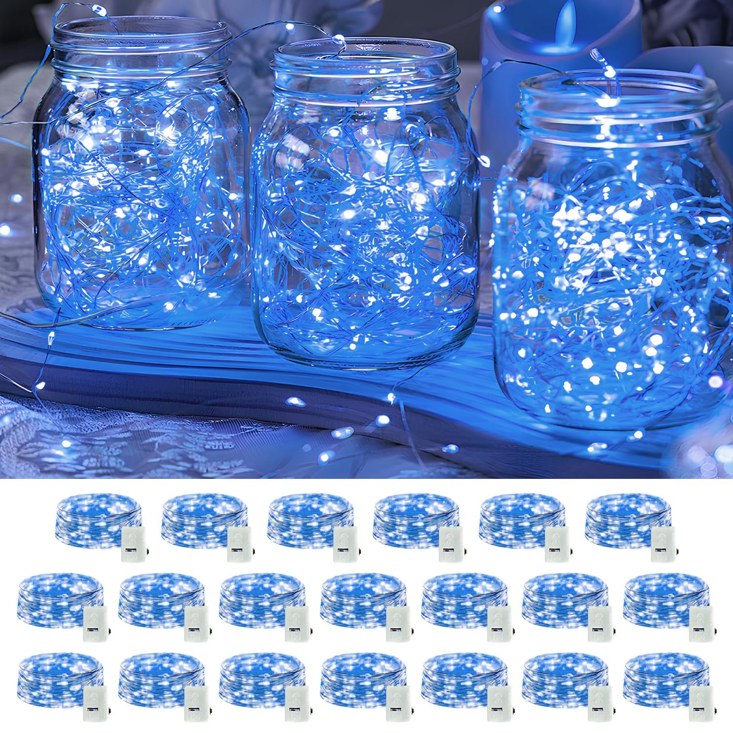 20 Pack Led Fairy Lights Battery Operated 3 Features Blinking Slowly Blinking & Just On 7Ft 20 Led Waterproof Mini Twinkle String Lights For Wedding Mason Jars Party Christmas Decorations Blue