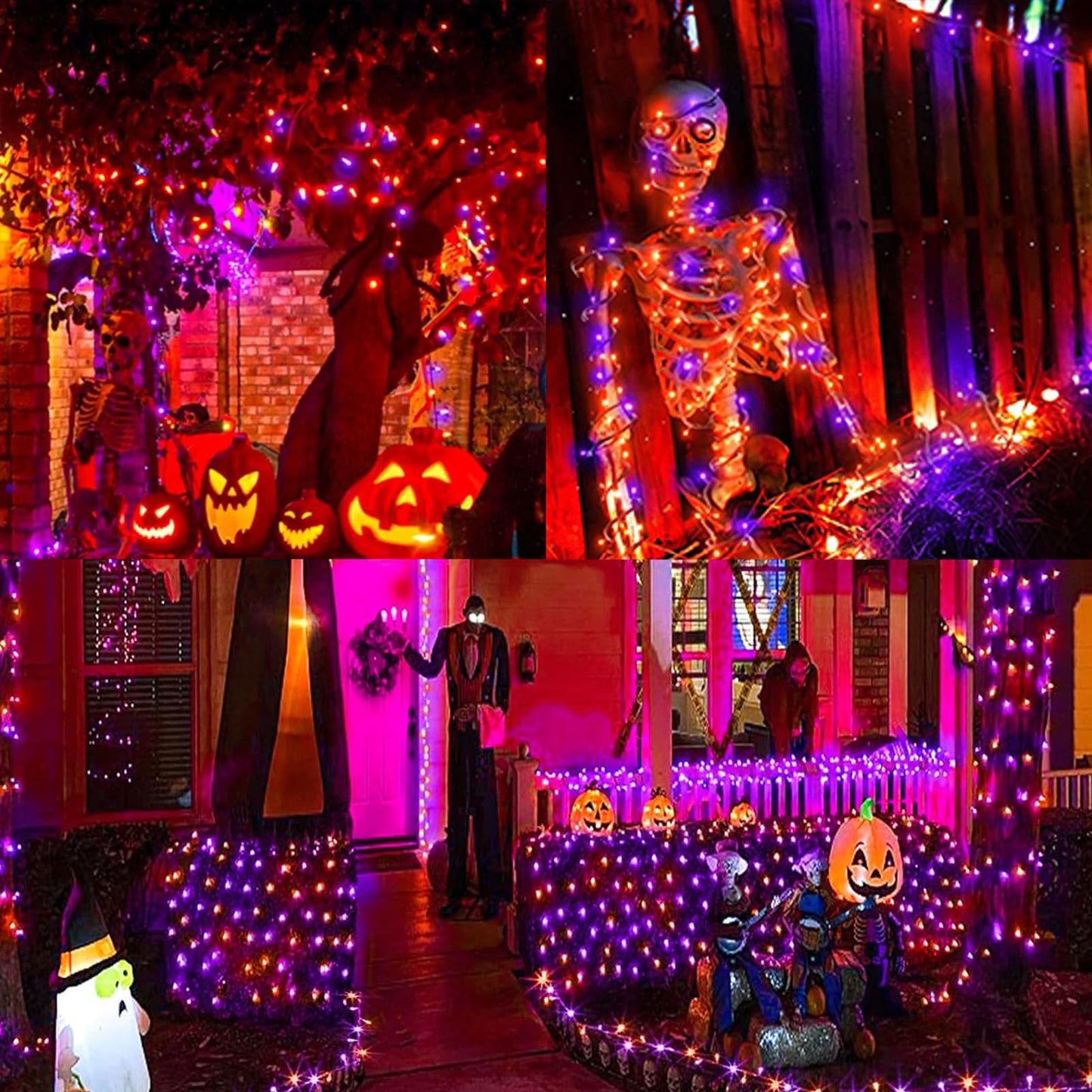 Lamphome 66Ft Halloween Decorative Mini Lights  200 Led Transparent Wire Fairy Starry String Lights Plug In  12 Lighting Modes  For Halloween Decoration Outdoor Party Decoration (Orange And Purple)