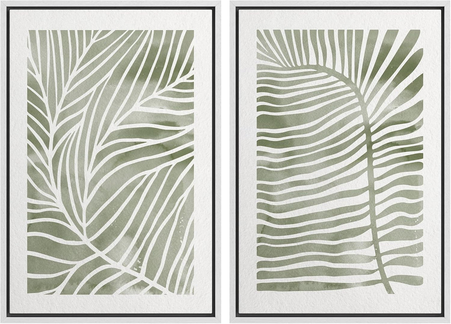 SIGNWIN Canvas Print Wall Art Set Green White Tropical Island Palm Leaves Nature Wilderness Illustrations Modern Art Rustic Multicolor for Living Room, Bedroom, Office - 24"x36"x2 White