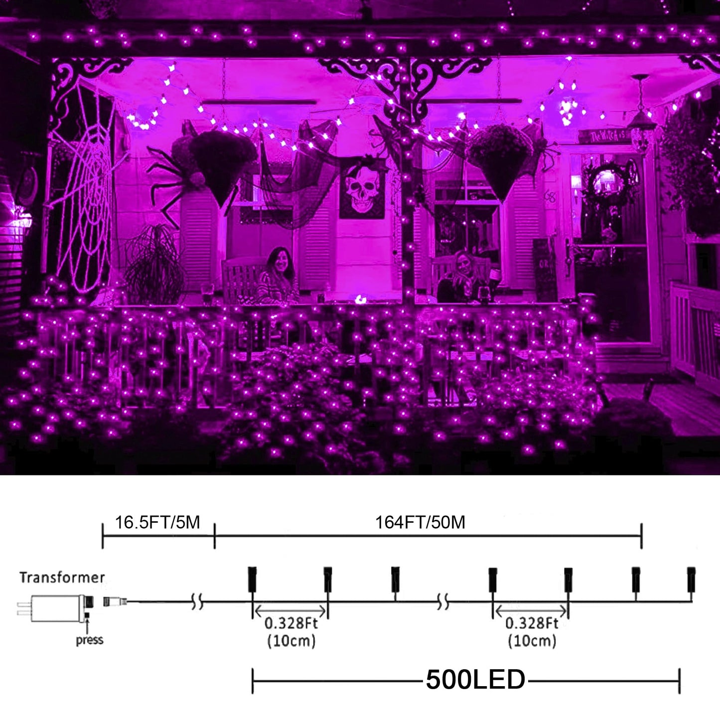 kemooie 500 LED Pink Fairy Lights, 164 FT, Black Wire, 8 Modes, Indoor/Outdoor Decoration