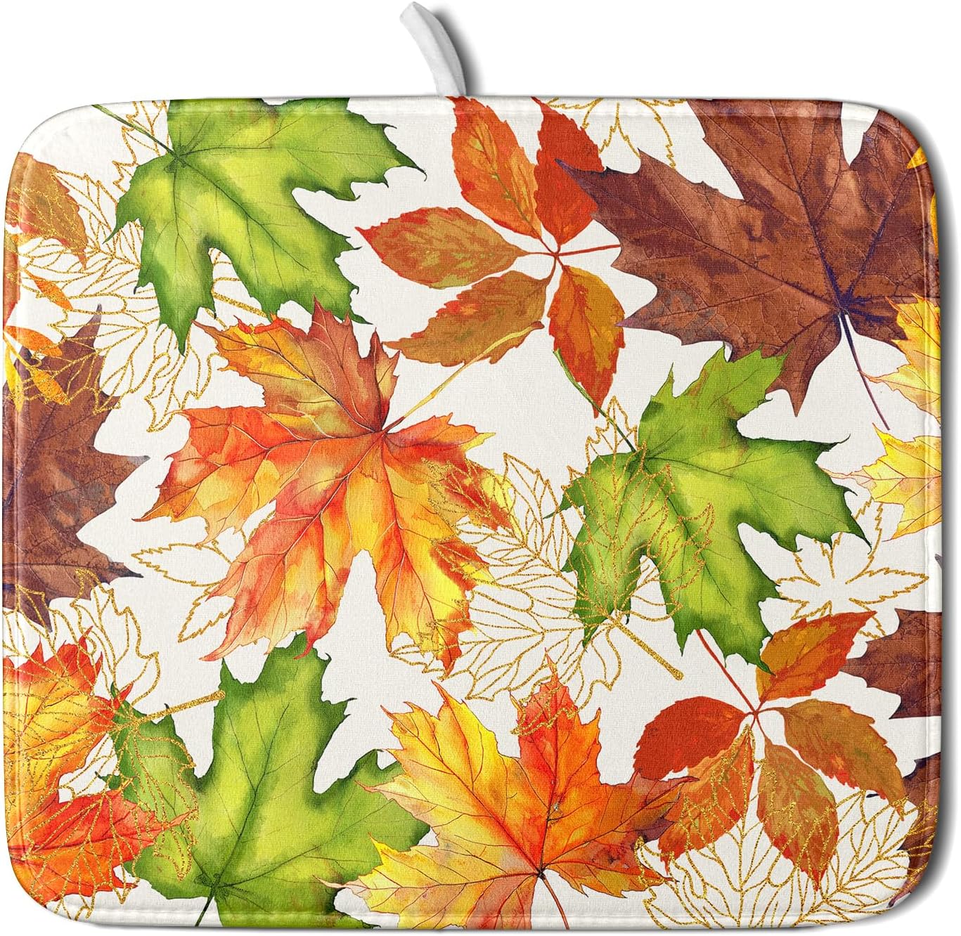 Fall Leaf Dish Drying Mat for Kitchen Counter 16x18 Inch Autumn Harvest Thanksgiving Maple Leaves Absorbent Reversible Microfiber Dish Drainer Rack Mats Countertops Protector Mat