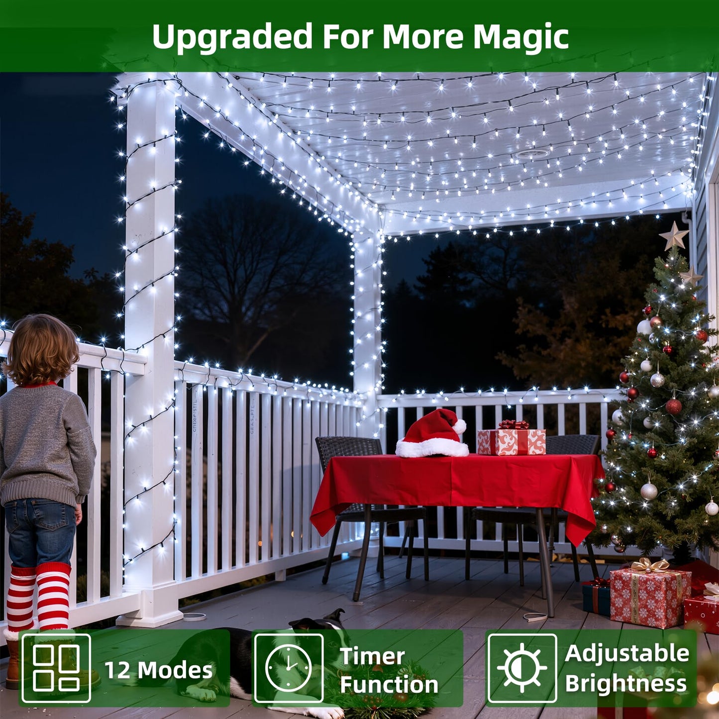 1500 Led 470Ft Christmas Lights Outdoor 12 Lighting Modes Christmas String Lights With Timer  Dimmable Cool White Led String Light Waterproof For Outside Yard Tree Patio Xmas Party Holiday Decorations
