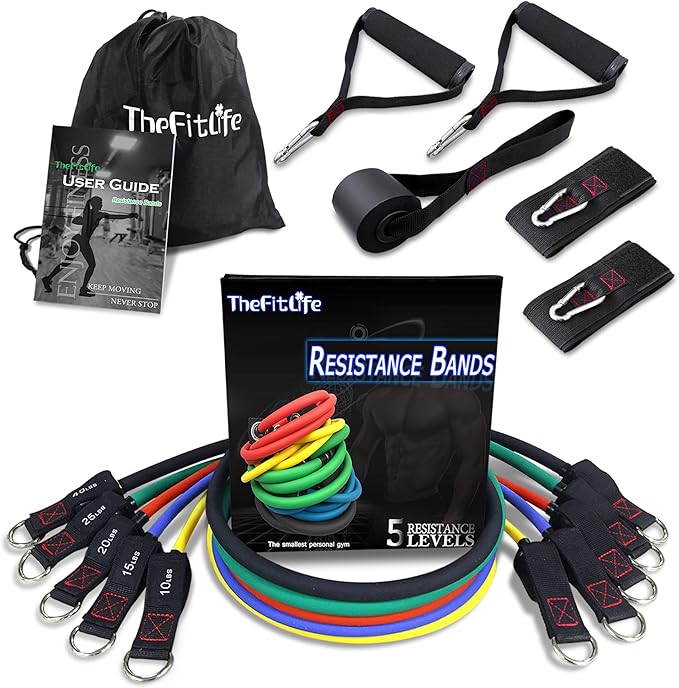 TheFitLife Exercise Resistance Bands with Handles - 5 Fitness Workout Bands Stackable up to 110/150/200/250/300 lbs, Train...