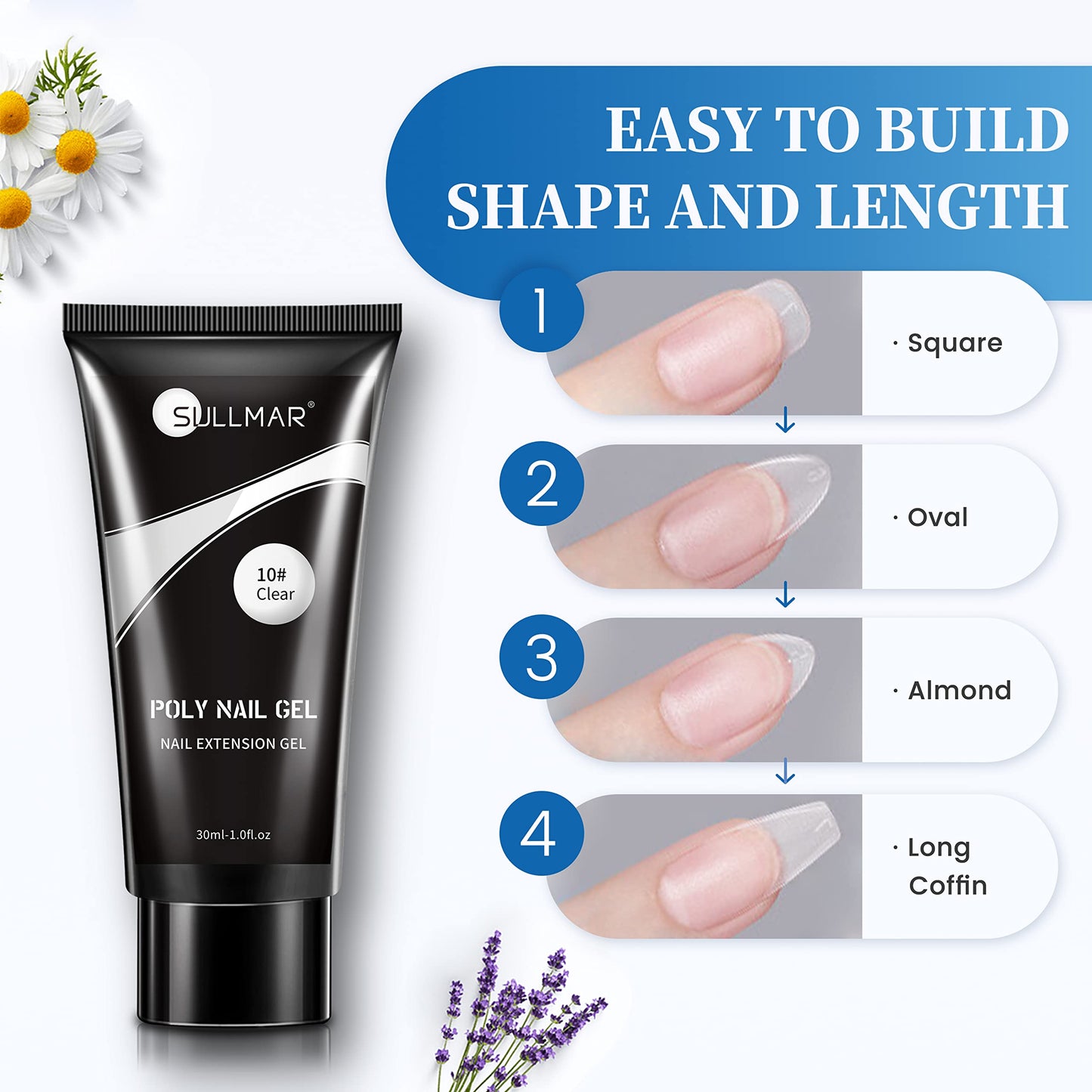 SULLMAR Clear Poly Nail Gel Kit Nail Builder Gel Nail Extension Poly Gel Nail Nail Art Design Poly Nail Gel Colors with Nail Bru
