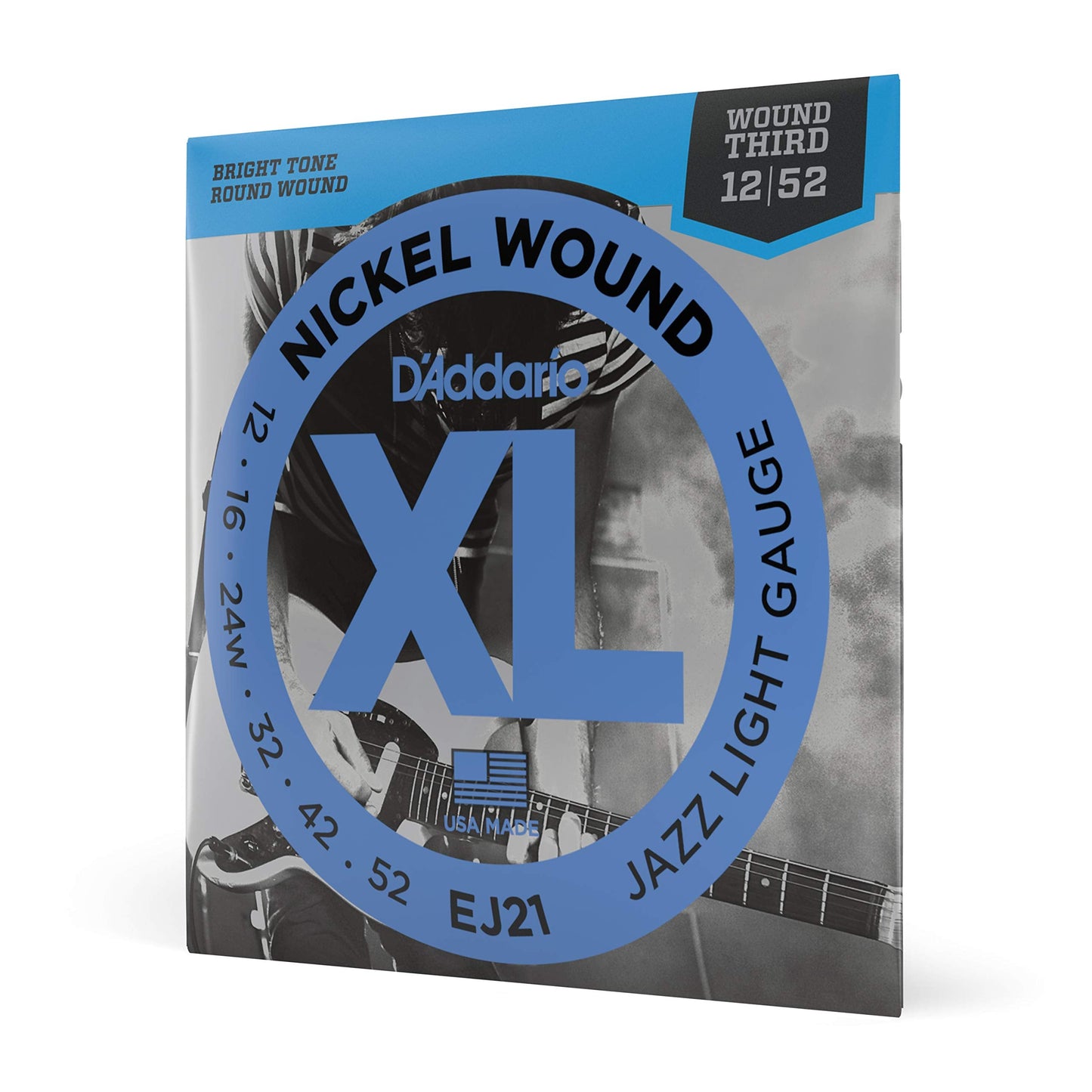 Daddario Electric Guitar Strings, Xl Nickel, Ej21, Jazz Light Gauge 12-52, 6-String Set, Pack Of 1