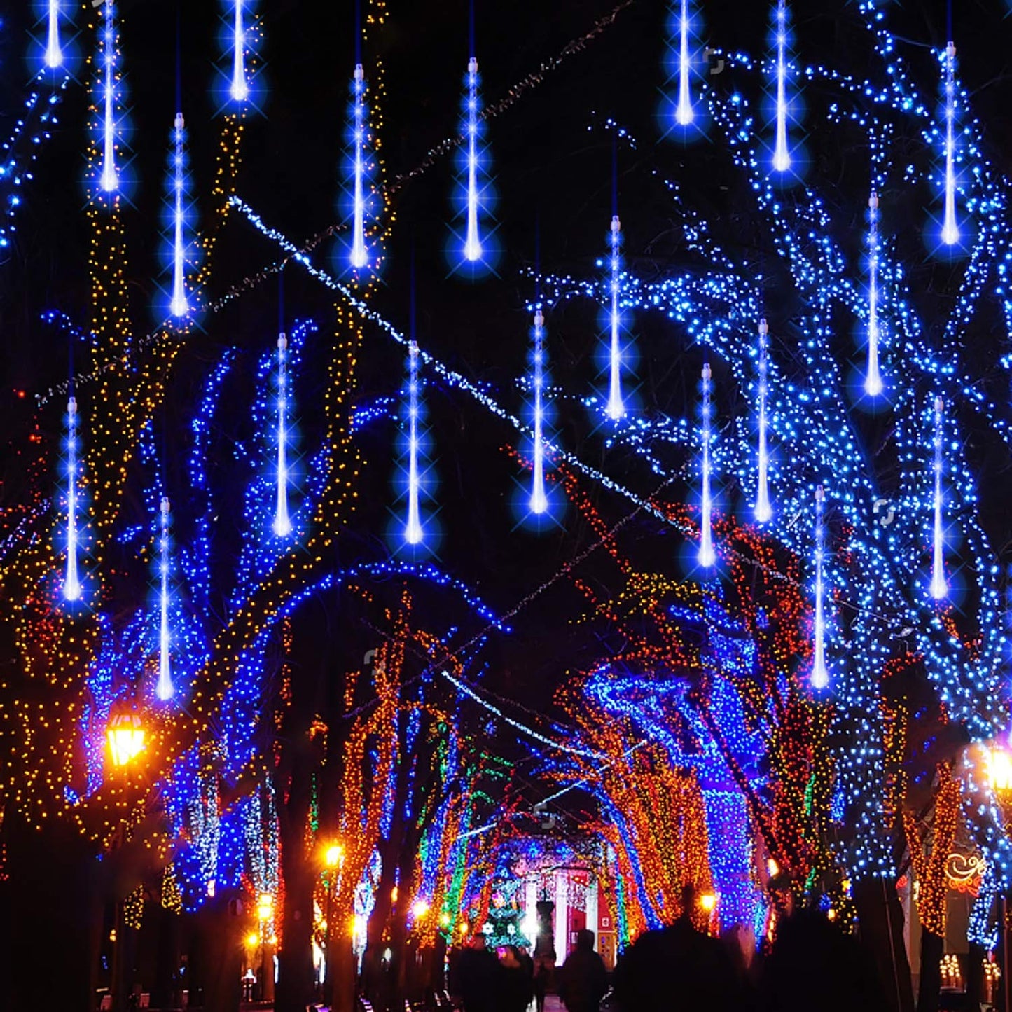 Funpeny Meteor Shower Rain Lights, 288 Led Blue Icicle Christmas Lights, 30Cm, Outdoor Raindrop Holiday Decoration