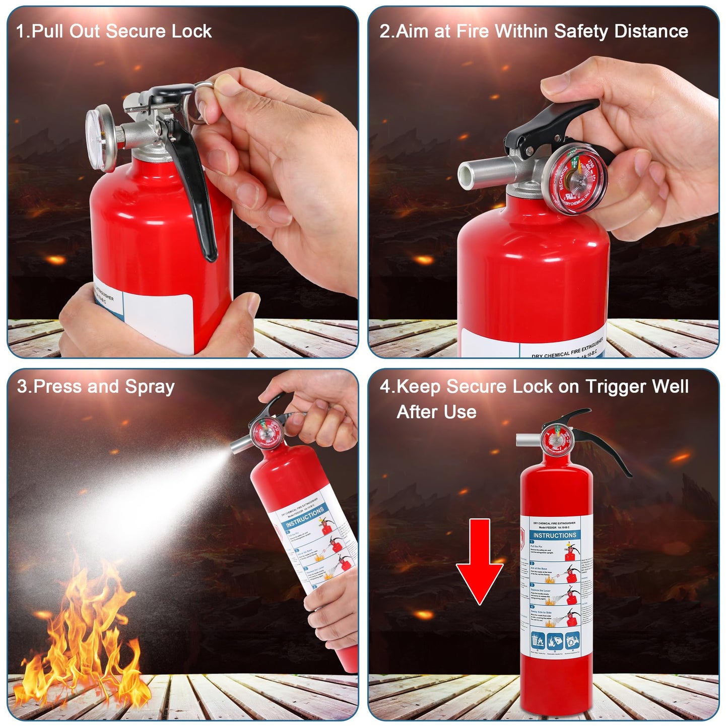 2 Pack ABC Dry Chemical Fire Extinguishers, 2.5 lb 1A:10B:C Rating for Home, Car, Boat, Quick Release Handle, Compact & Portable Dry Powder Extinguisher