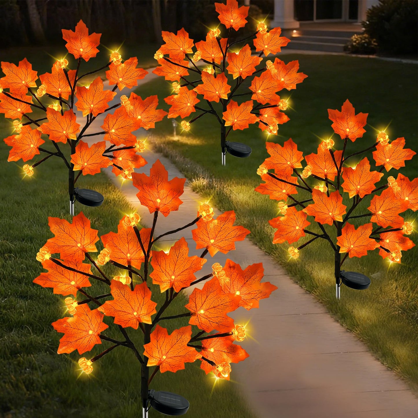 Laiamer 4Pack Fall Solar Lights Outdoor Decorative  Waterproof 80Led Orange Solars Lights Outdoor With 8 Modes  Pumpkin Solar Light For Fall Yard Outside Halloween Thanksgiving Decorations