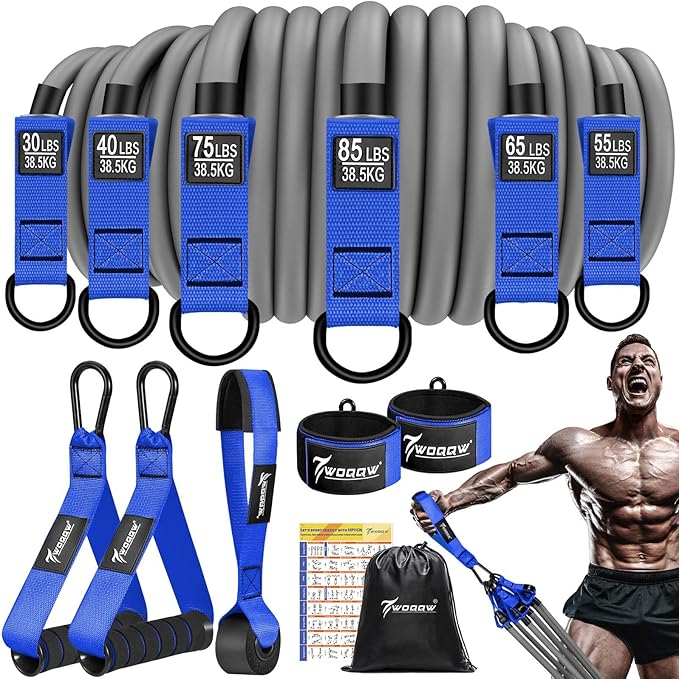 WOQQW Heavy Resistance Bands for Working Out, 350lbs/450lbs Exercise Bands with Handles, Workout Bands Set for Men, Fitnes...