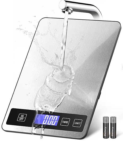 BakFee Food Scale - 15kg/33lb Digital Kitchen Scale with Full-View LCD Display, Grams and Ounces, Easy Clean Stainless Ste...