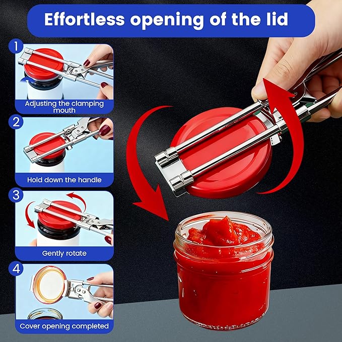 Adjustable Stainless Steel Jar Opener, 2026 New Jar Opener for Weak Hands Seniors, Multifunctional Can Opener Jar Lid Gripper Bottle Opener Kitchen Gadgets (3 Pcs)