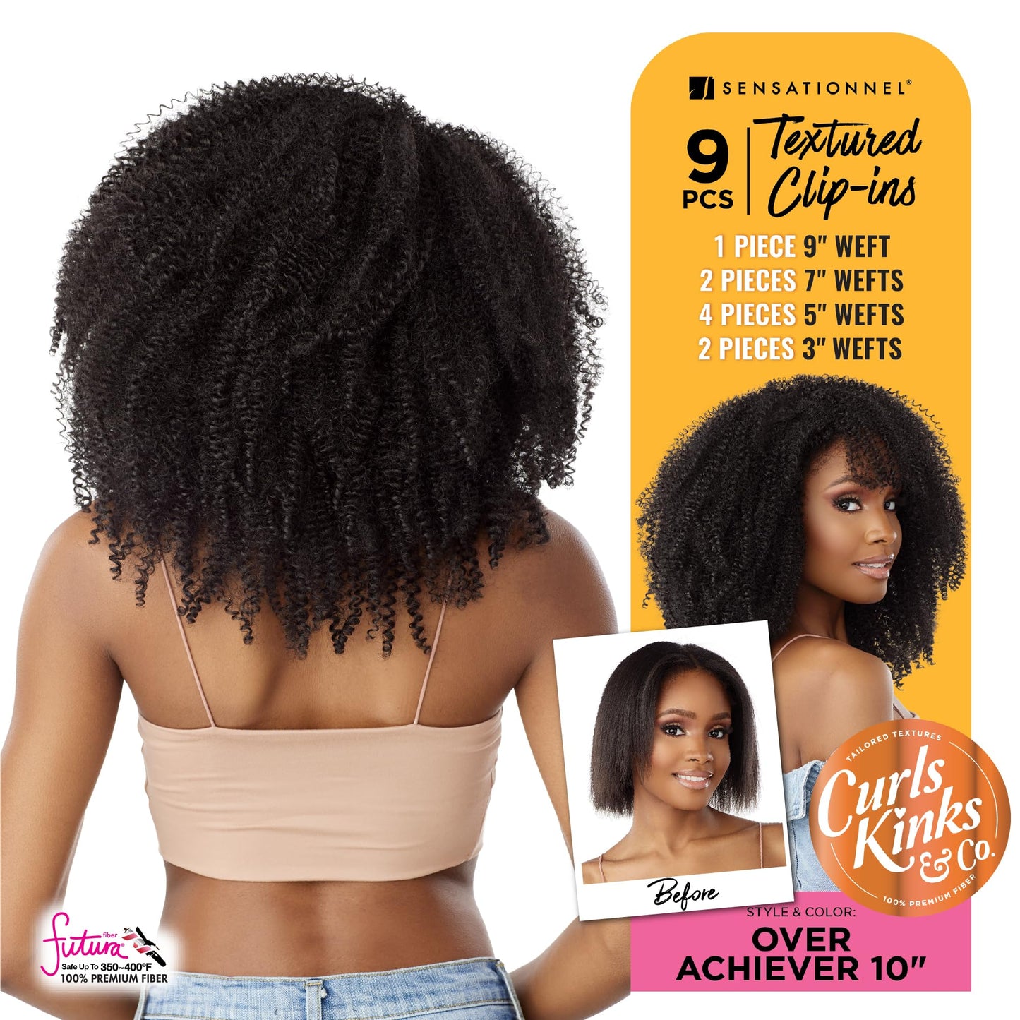 Sensationnel Curls kinksandco clip in - game changer 10 inch easy to use clips for natural 3c to 4c hair textures (1B OFFBLACK)