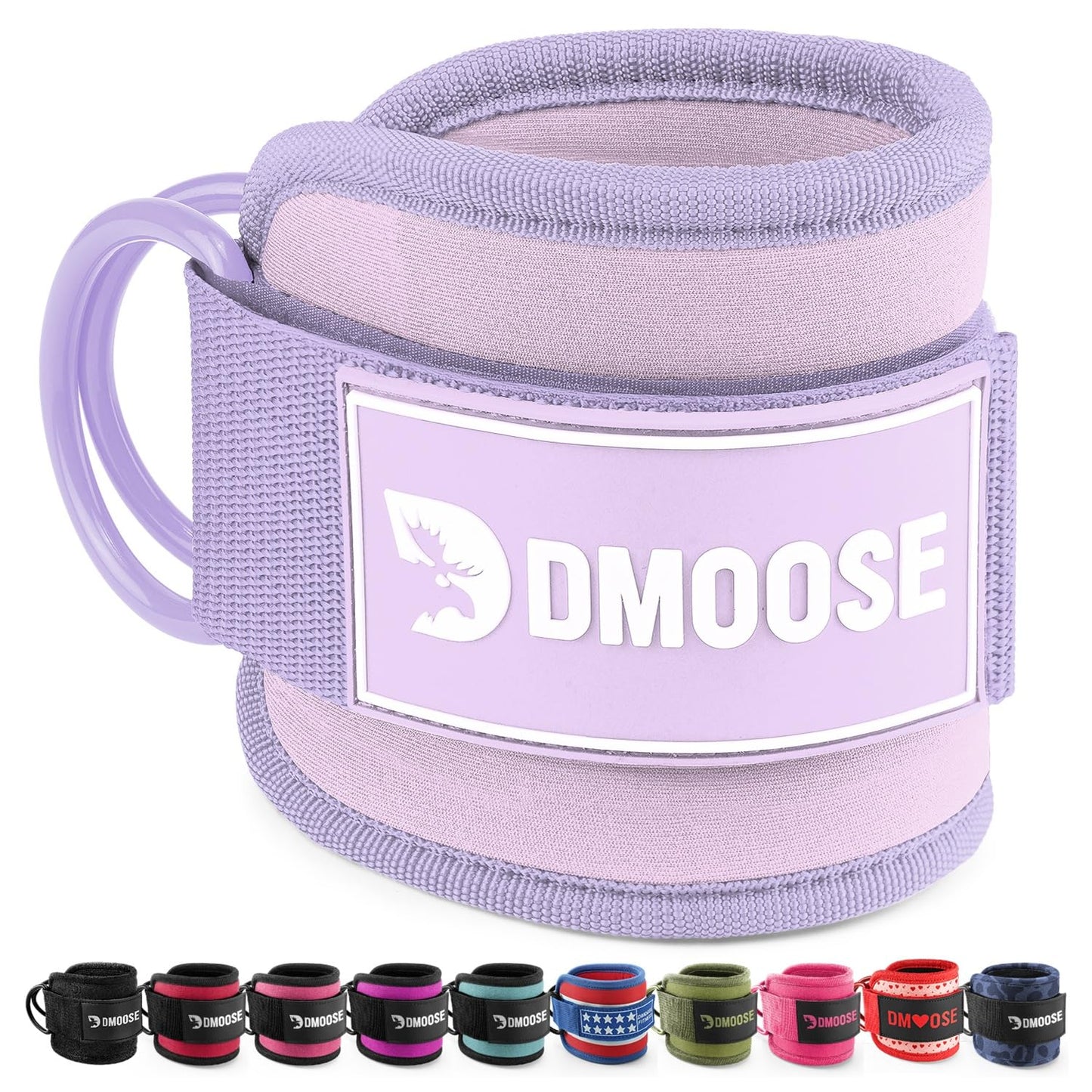 DMoose Fitness Ankle Straps for Cable Machines - One Size Fit Premium Padding, Glute Kickback Ankle Strap for Women & Men, Cable Attachments for Gym & Booty Workouts (Lilac Purple - Single)