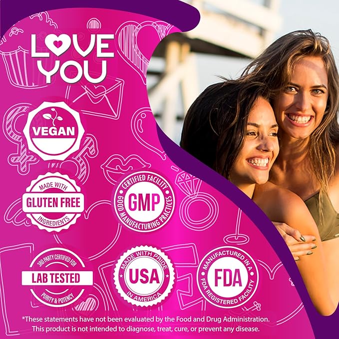 Love You Womens Probiotic, Ph Balance, Ut, Feminine, Vaginal Health Supplement, Digestive, Pre + Pro + Postbiotic, Delayed Release, 60 Billion Live CFU, 8-Strain Probiotic Blend, 30 Veg Caps Servings