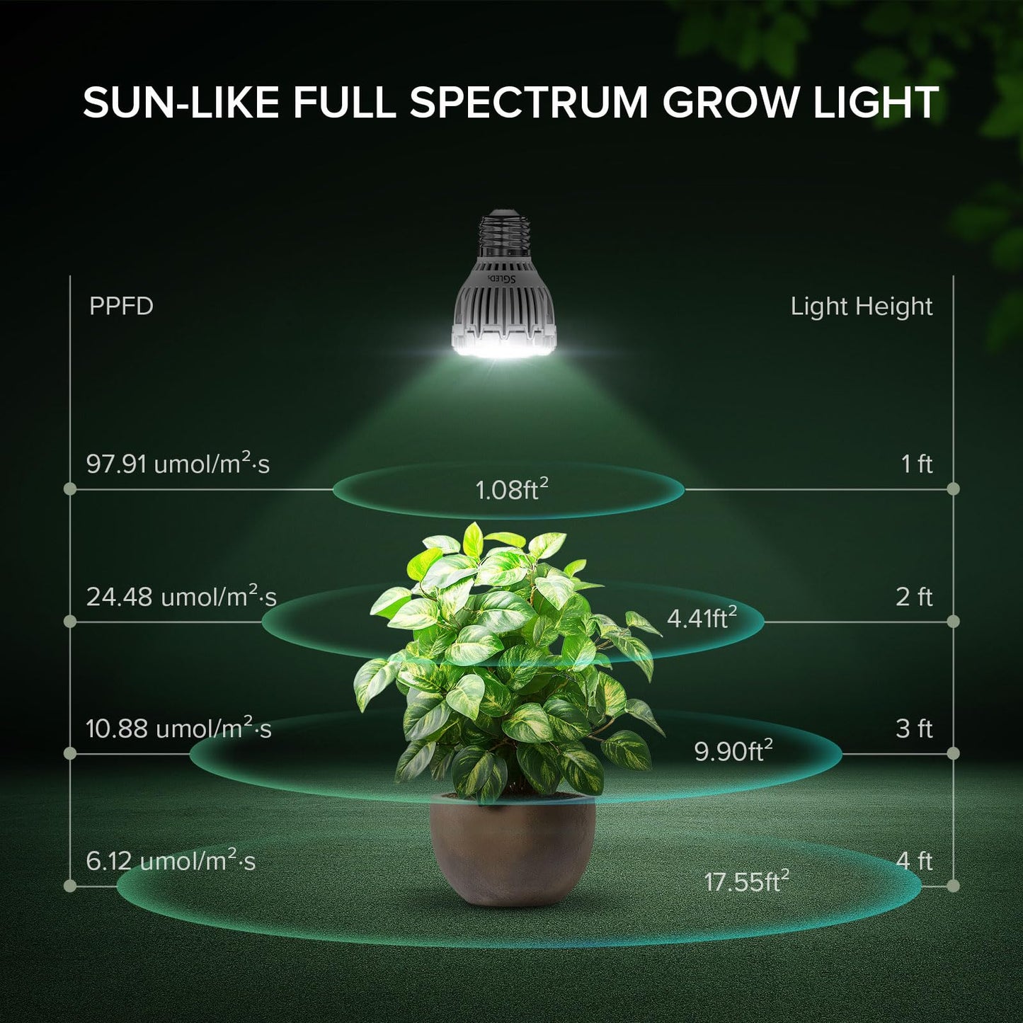 SGLEDs Dimmable Grow Light Bulb, Full Spectrum, 10W PAR20, Remote Control, Auto On/Off, White, C21GL-GE26-10W