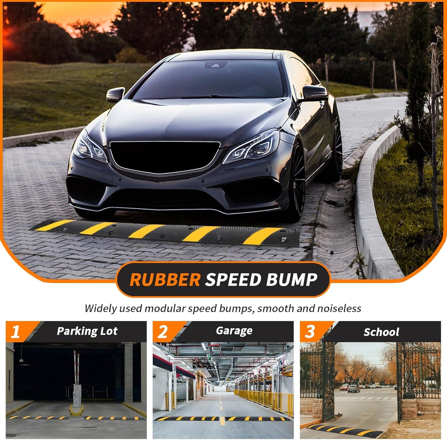 Speed Bump,84" Rubber Speed Bumps, 1 Pack 2 Channel Modular Speed Hump 25000LBS Capacity, Cable Ramps Hose Protector Ramps for Asphalt Concrete Gravel Driveway with 2 End Caps and 6 Bolt Spikes