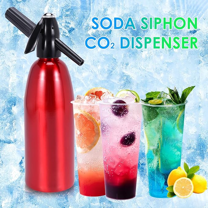 1L Portable Soda Siphon – Aluminum Home Soda Maker, Red Vintage Seltzer Bottle for DIY Carbonated Drinks, Sparkling Water Maker for Healthy Cocktails, Use 8 gram CO2 Cartridges (Not Included)