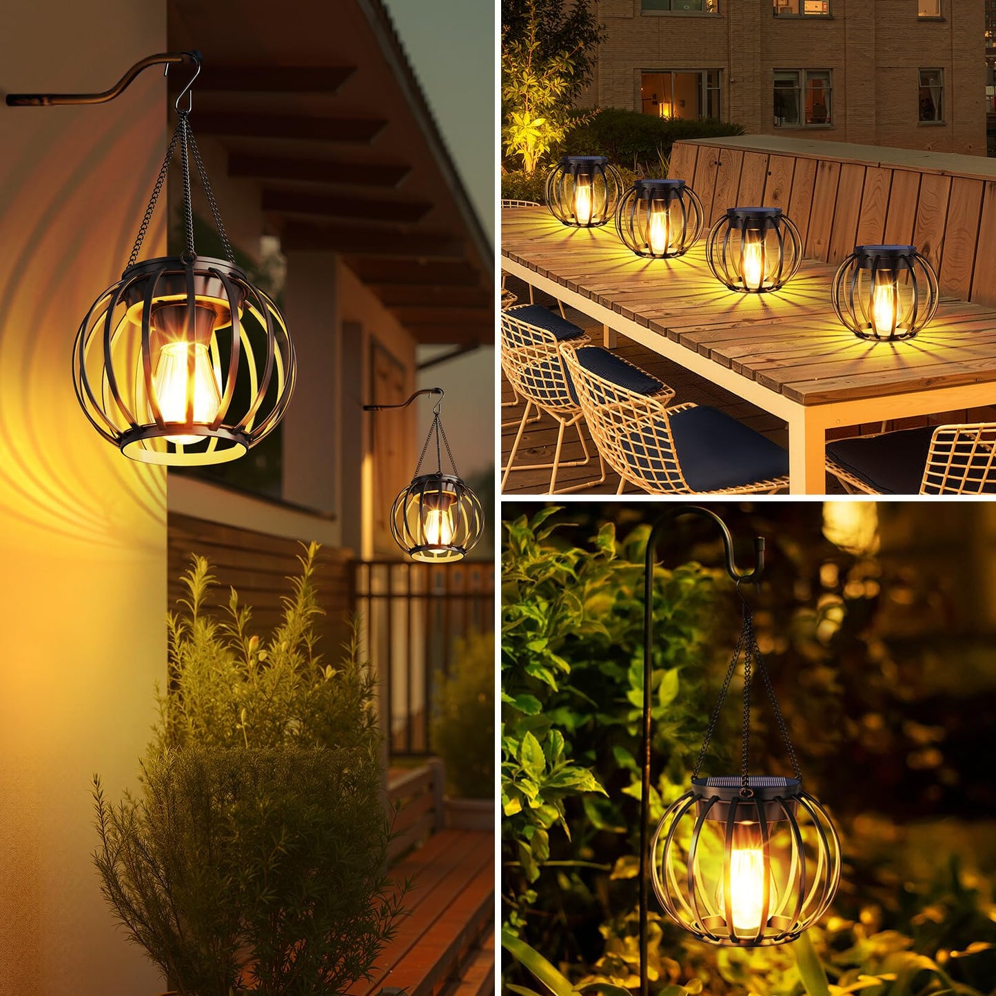 Aounq Solar Lanterns Outdoor Waterproof 2 Pack  14.37 Metal Hanging Solar Lights For Outside With Auto On/Off & Hook - Brighter Hanging Outdoor Lanterns Decorative Lighting For Garden Patio Yard
