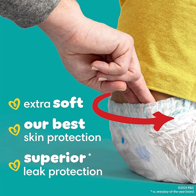 Pampers Diapers - Swaddlers 360° - Size 3, 124 Count, up to 100% Leakproof Comfy Dry Fit, Designed for Easy Changes, Pull On Baby Diaper (Packaging May Vary)