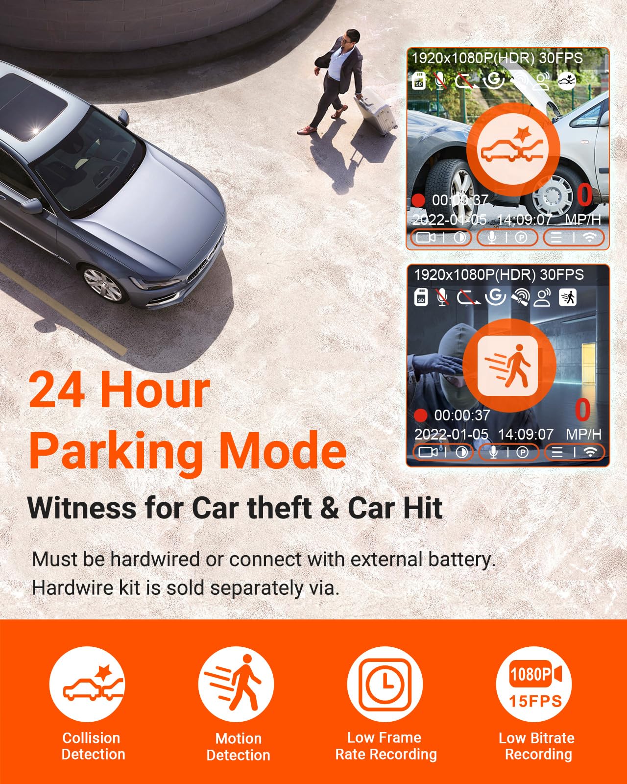 Vantrue E1 Lite 1080P Wifi Mini Dash Cam With Gps And Speed, Free App, Voice Control Detachable Dash Camera, 24 Hours Parking Mo