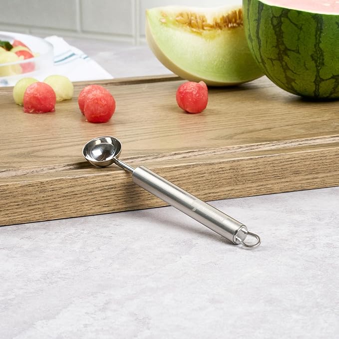Restaurantware Stainless Steel Melon Baller - German Standard Fruit Scooper, Ergonomic Grip, Dishwasher Safe - Fruit Baller For Watermelon, Cantaloupe, Butter, DIY Fruit Platter