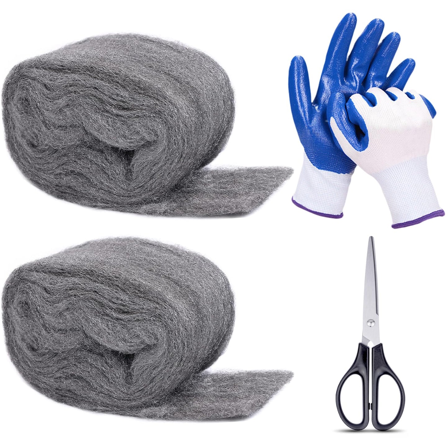 Apalie 2Pack Steel Wool for Mice Control 3.2" x10.5 ft Wool, Gap Filler for Home & Garage, DIY Bundle with Gloves & Scissors