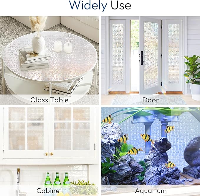 rabbitgoo Window Privacy Film Stained Glass Window Film, Mosaic Rainbow Decorative Glass Cling, Removable Static Cling Tint UV Blocking, Non-Adhesive Privacy Covering for Home, 35.4 x 118.1 inches