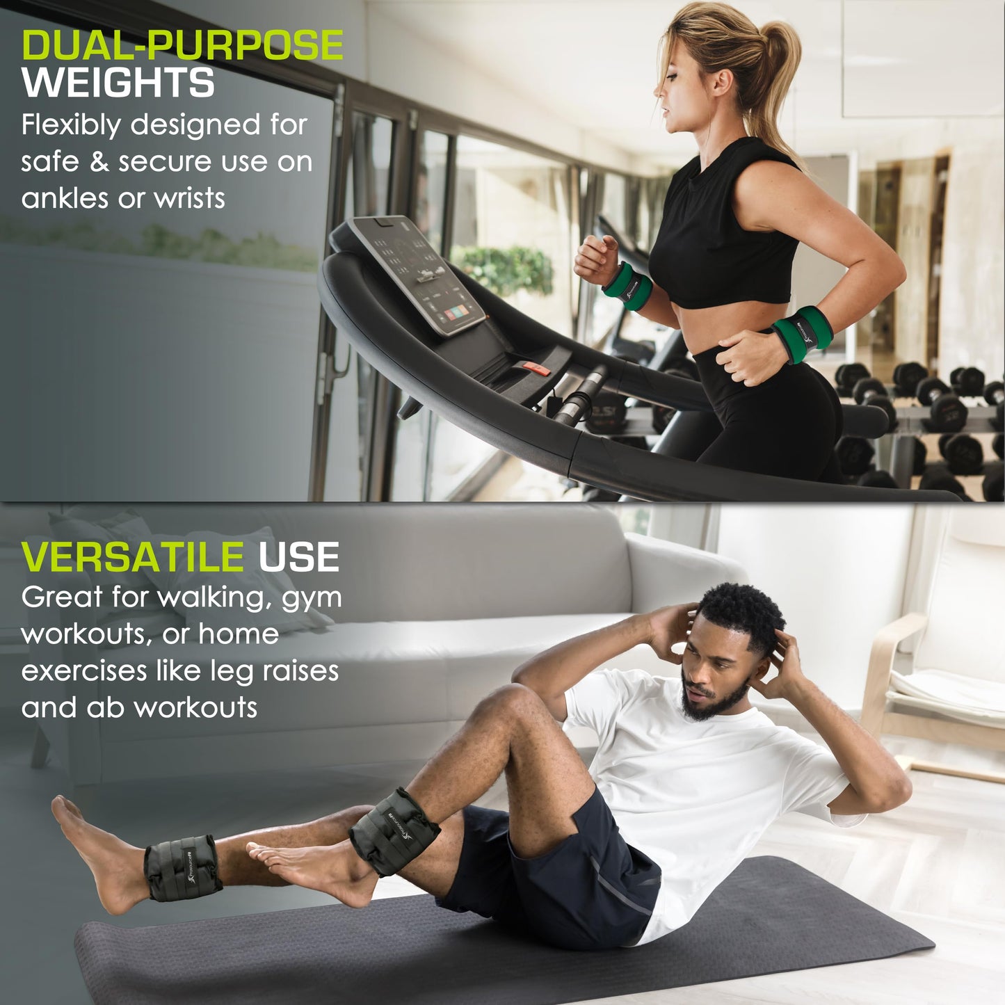 ProsourceFit Ankle / Wrist and Arm / Leg Weights Set of 2, Adjustable Strap for Men and Women, Green 1 LB