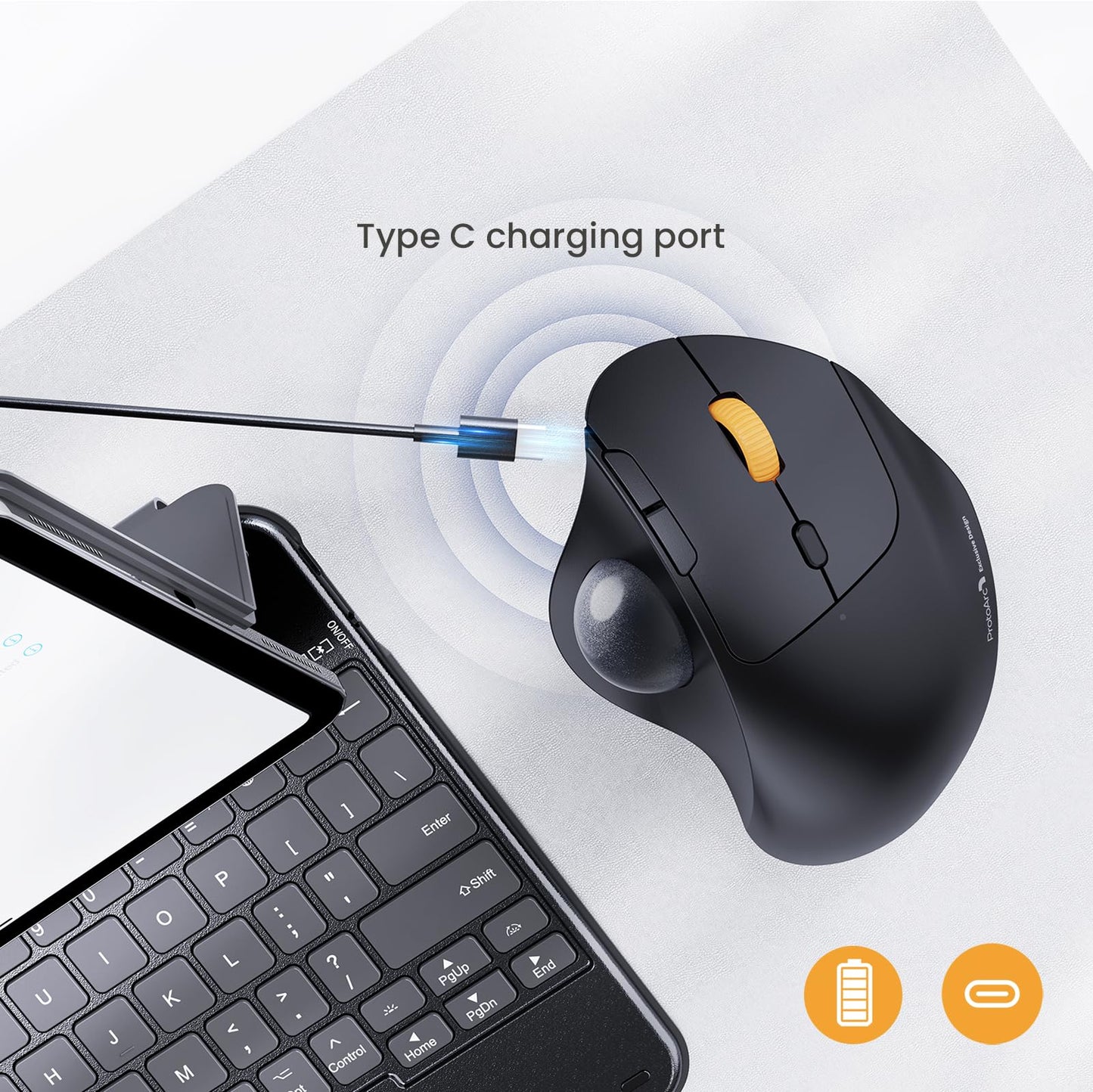 Protoarc Wireless Trackball Mouse, Em04 Ergonomic Bluetooth Rollerball Rechargeable Computer Laptop Thumb Control Mouse, Compati