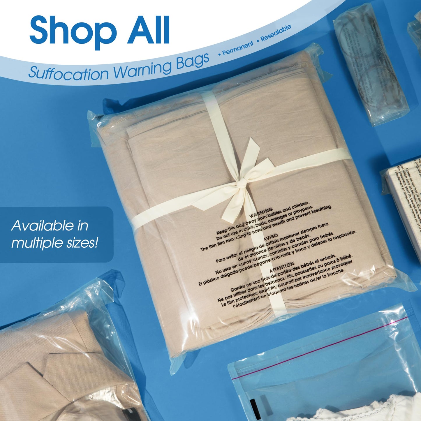 Spartan Industrial - 14” X 20” (100 Count) Self Seal Clear Poly Bags with Suffocation Warning for Packaging, Clothes & Shipping - Permanent Adhesive