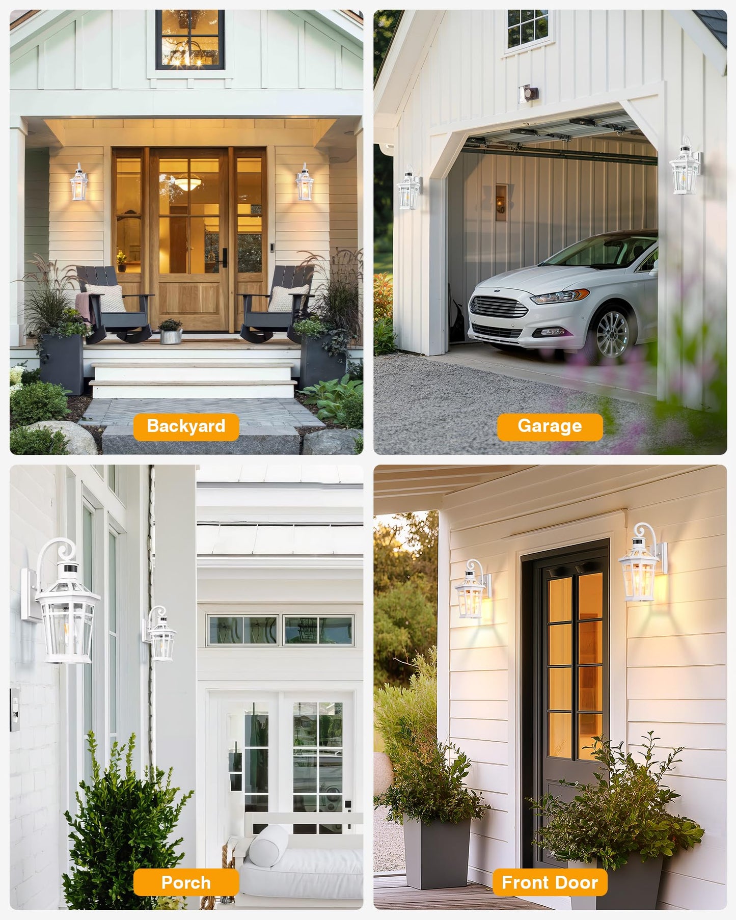 Opaxis Motion Sensor Outdoor Wall Lantern  White Outdoor Lighting Fixtures Wall Mount  Dusk To Dawn Exterior Sconce Lights With Beveled Glass  Waterproof Exterior Front Porch Lights For Garage  Coach