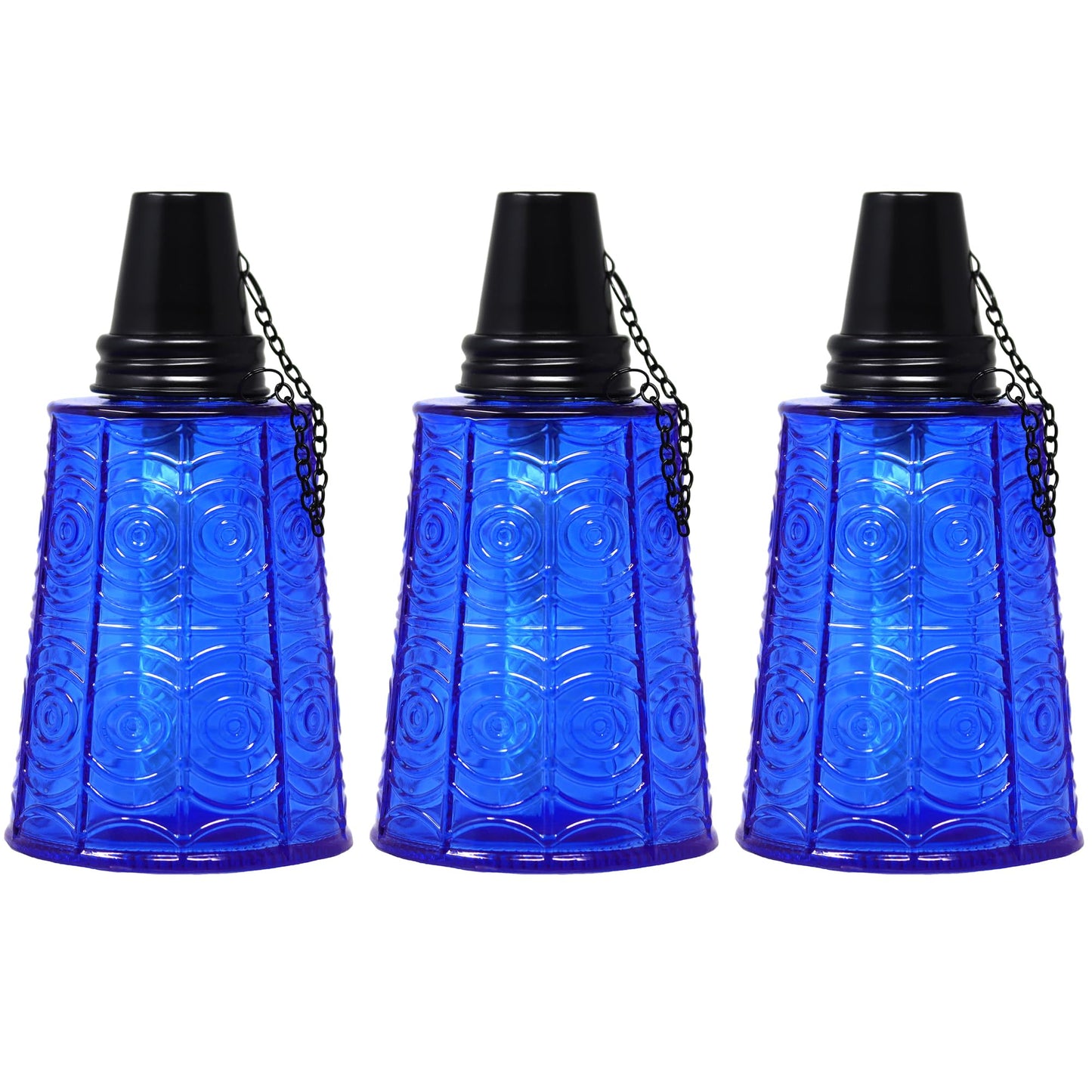 Seraphic Citronella Table Top Torches, Set of 3, 16oz Decorative Glass Candles, Cobalt Blue for Outdoor Patio and Garden