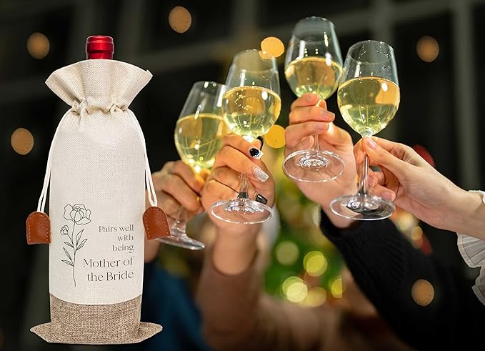 Mother Of The Bride Wine Bag, Cotton Linen Wine Gift Bag With Drawstring, Wine Champagne Bottle Gift Bag for Mother of The Bride, Bride's Mother, Mother-in-law, Wedding, Engegement Party Favors-4