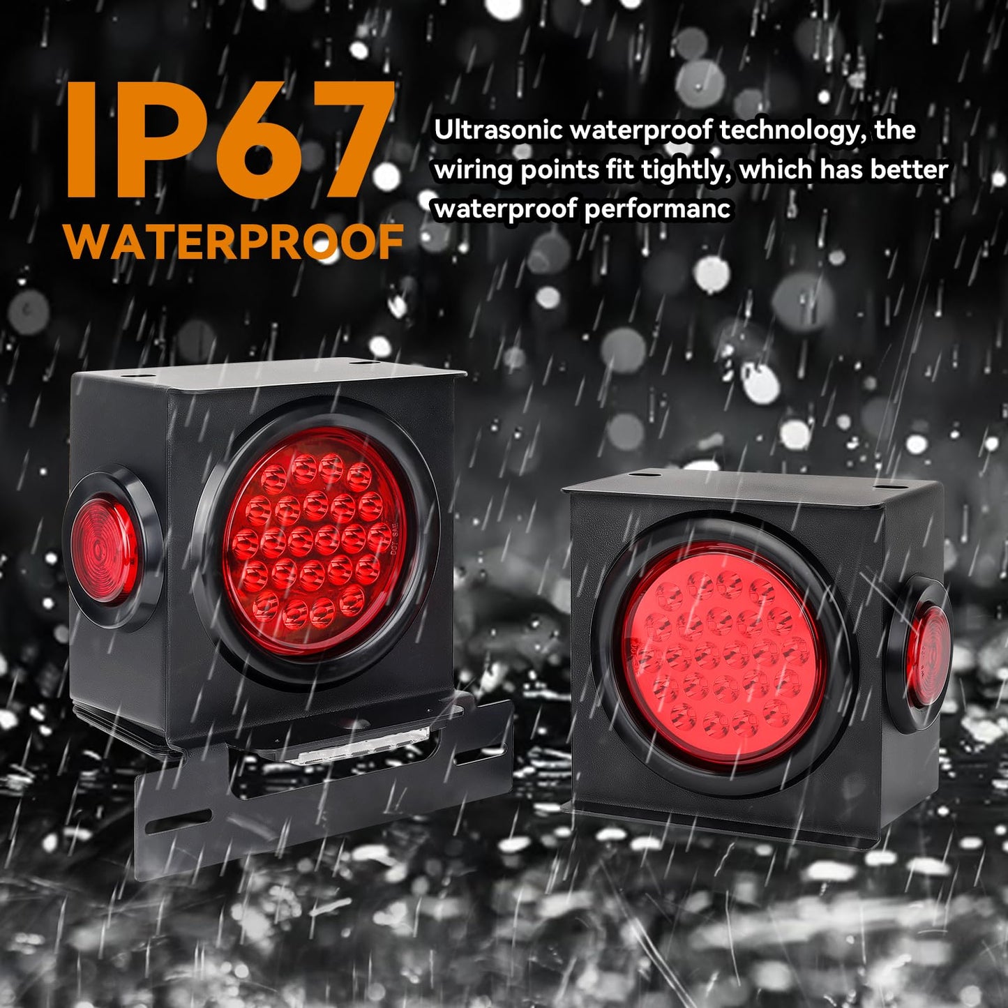 Rvzone 12V Square Led Trailer Light Steel Boxes Housing Kit  2Pcs Ip67 Red Waterproof Stop Brake Turn Lights With 4In Round Tail Lights 2 In Round Side Marker Light 6Led License Plate Lighting