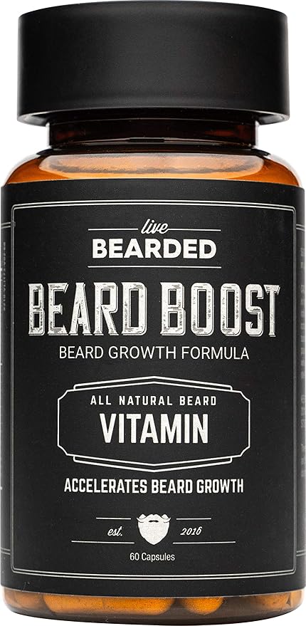 Live Bearded Beard Boost - Hair Growth Multivitamins with Biotin 10,000mcg, Vitamins C, E and Zinc - Thick, Strong, Full Grow Support - Made in The USA | 30-Day Supply