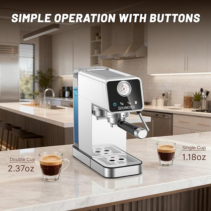 20 Bar Espresso Machine, Semi-Automatic Espresso Maker with Pressure Gauge & Touch Screen, Single Shot Professional Coffee Maker for Home Use, Compact Design with Milk Frother