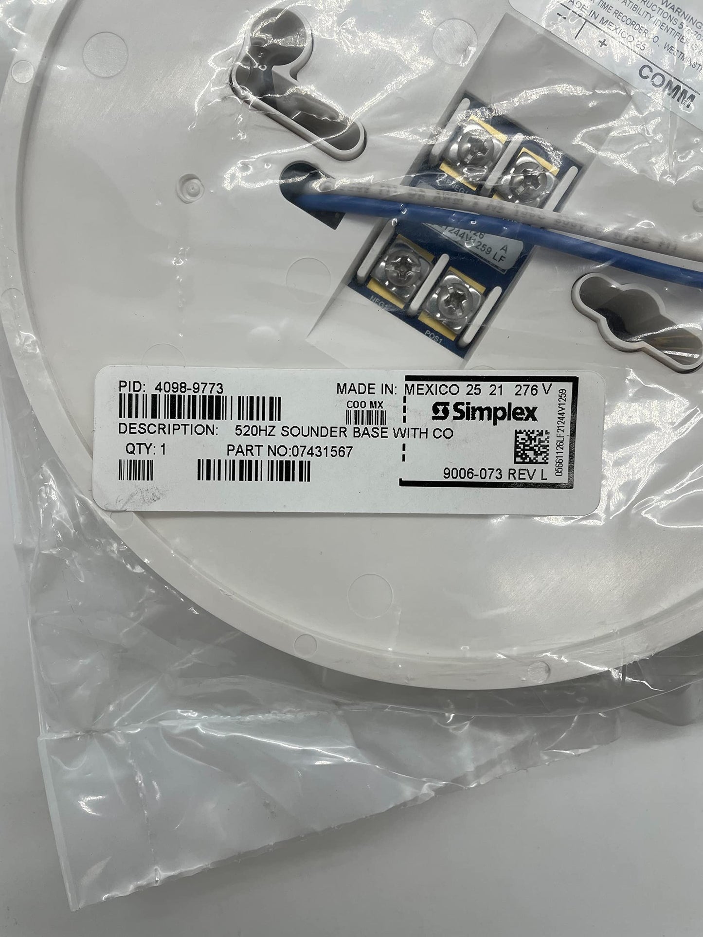 Simplex 4098-9773 - TrueAlarm CO Sensor Base with 520 Hz Sounder