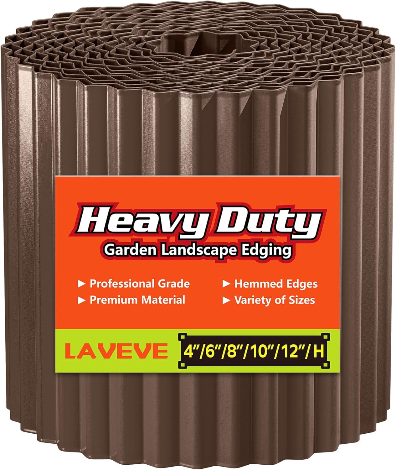 LAVEVE Corrugated Metal Garden Edging 12" x 20Ft, Landscape Edging Border for Lawn, Flower Bed, Garden Fence, Paver Edging (Coffee)