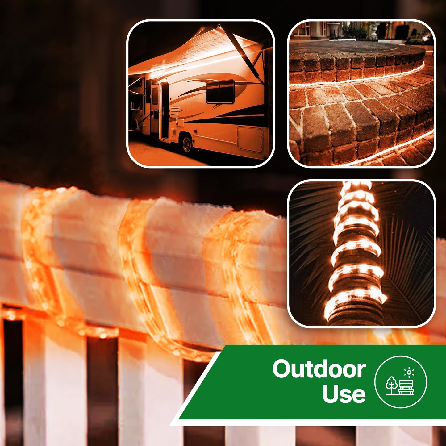 Tupkee LED Rope Light - Orange, 24 Feet, 10MM Diameter, 144 Long Life Bulbs, Indoor/Outdoor Use, Model E237798