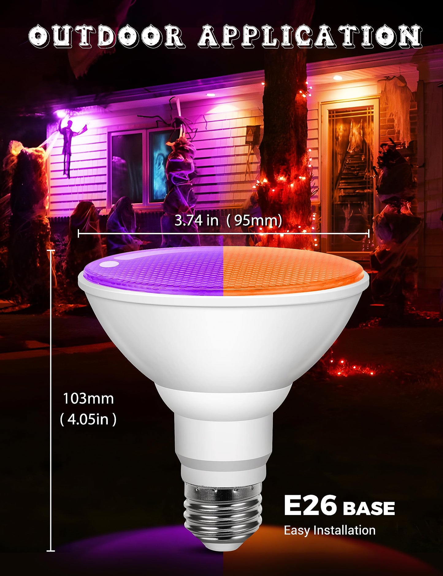 JandCase LED PAR30 Flood Lights 12W E26 Orange and Purple Halloween Light Bulbs 2 Pack